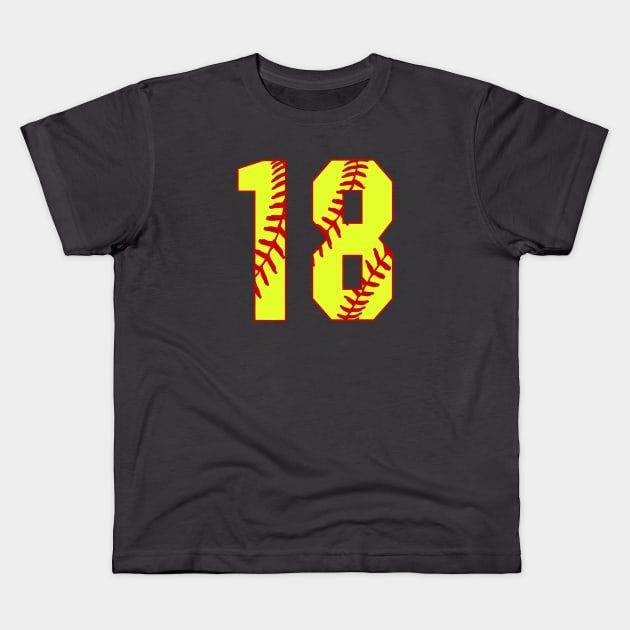 Fastpitch Softball Number 18 #18 Softball Shirt Jersey Uniform Favorite Player Biggest Fan Kids T-Shirt by TeeCreations